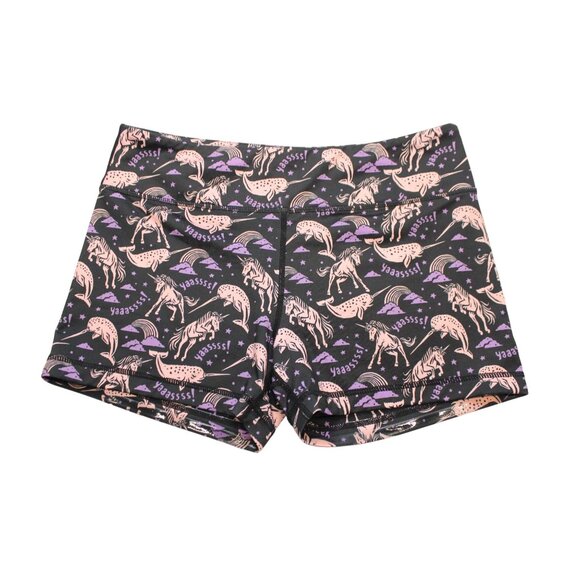 IAB Mfg women's 3 in no-ride unicorn narwhal athletic gym workout shorts - Picture 1 of 9